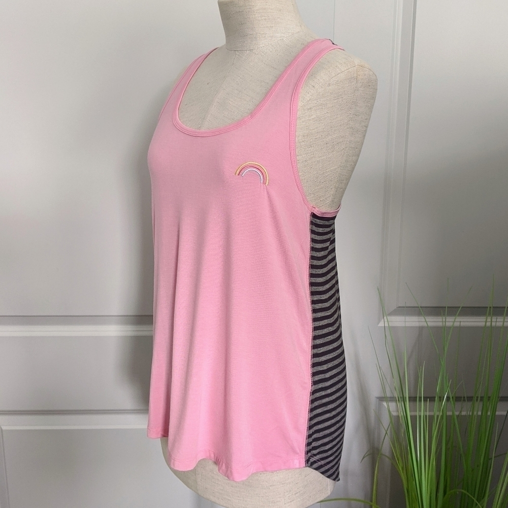 PJ Salvage Tank Lounge Embroider Rainbow Racer Back Pink Grey Black Stripe M NWT